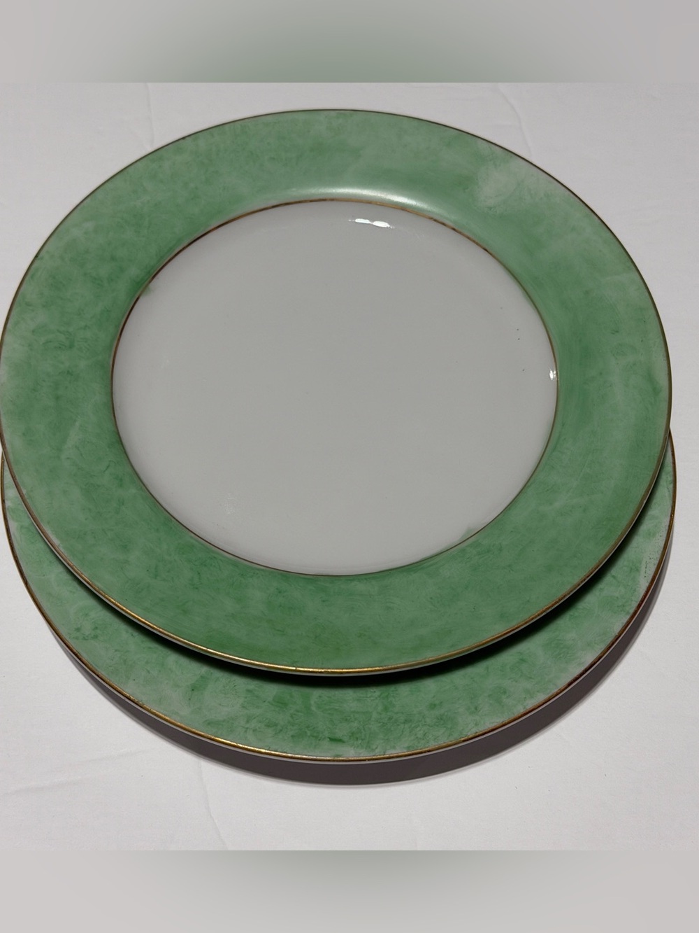 Tiffany Fine China Porcelain 2 Bread & Butter Plates Green Gold Rim Japan Made